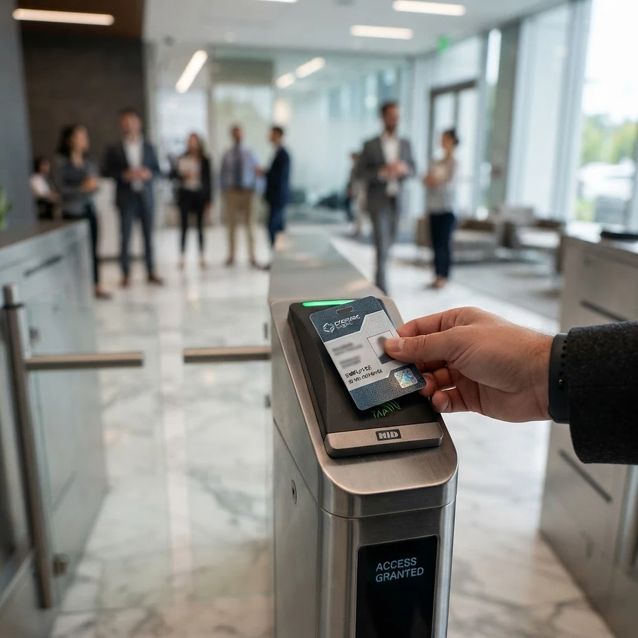Person scanning badge