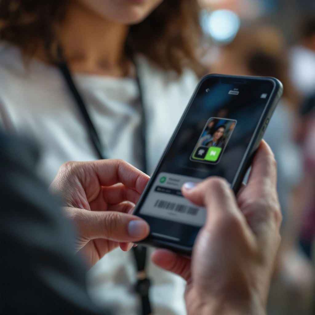 Why Does Our Company Need Vertical IDs 4 Vertical ID badge with integrated QR code being scanned on a person wearing a lanyard — abc identity SOLUTIONS badge printing service.